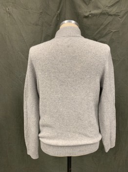 BILLY REID, Lt Gray, Cashmere, Heathered, 1/4 Zip Front, Mock Ribbed Knit Neck, Ribbed Knit Waistband/Cuff