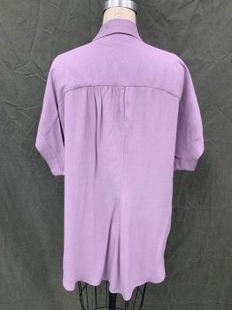 MADEWELL, Lavender Purple, Rayon, Solid, Cream Button Front, Collar Attached, Gathered at Shoulders, Cap Sleeves