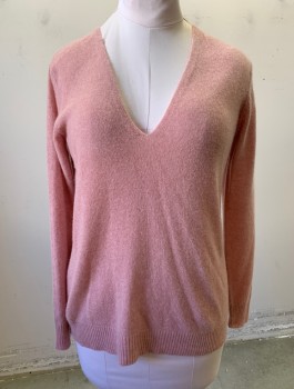 THEORY, Dusty Rose Pink, Cashmere, Solid, Knit, Deep Plunging V-neck, Long Sleeves