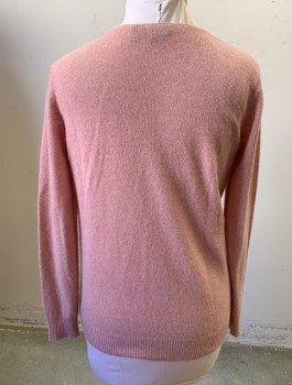 THEORY, Dusty Rose Pink, Cashmere, Solid, Knit, Deep Plunging V-neck, Long Sleeves
