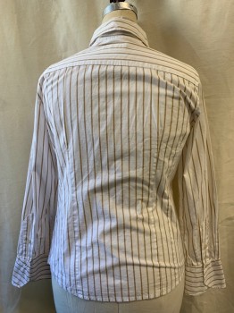Womens, Blouse, MARCO POLO, White, Khaki Brown, Cotton, Stripes - Vertical , B: 40, Collar Attached, Button Front, Long Sleeves