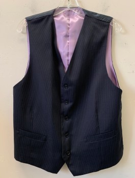 Mens, Suit, Vest, MOORS, Navy Blue, Wool, Stripes - Vertical , 42, 5 Button, 2 Pocket