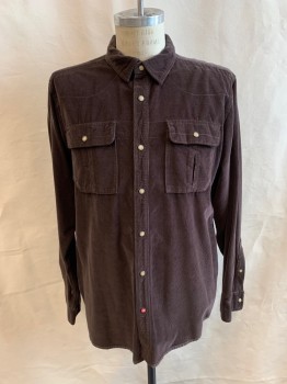 Mens, Casual Shirt, THE NORTH FACE, Dk Brown, Cotton, Solid, L, Collar Attached, Snap Front, Long Sleeves, 2 Pockets, Snap Cuffs