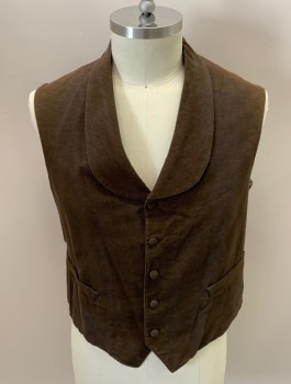 Mens, Historical Fiction Vest, NL, Brown, Cotton, Heathered, C: 42, Shawl Collar, Flannel Front, Button Front, 2 Pockets, Solid Back, Self Belt In Back, Mults