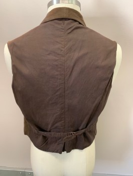 Mens, Historical Fiction Vest, NL, Brown, Cotton, Heathered, C: 42, Shawl Collar, Flannel Front, Button Front, 2 Pockets, Solid Back, Self Belt In Back, Mults