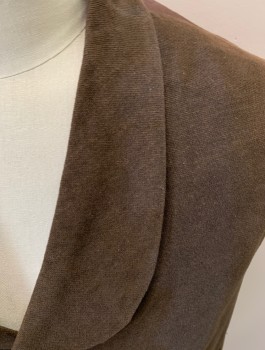 NL, Brown, Cotton, Heathered, Shawl Collar, Flannel Front, Button Front, 2 Pockets, Solid Back, Self Belt In Back, Mults