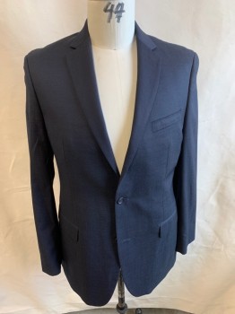 Mens, Sportcoat/Blazer, CALVIN KLEIN, Navy Blue, White, Wool, Solid, Dots, 44R, Single Breasted, 2 Buttons, 3 Pockets, Notched Lapel, Double Vent