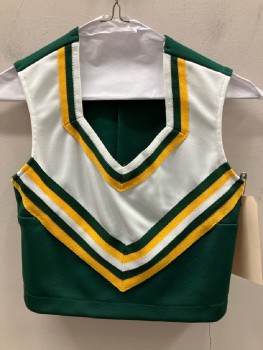 PEP SUPPLY, Green, White, Yellow, Polyester, Color Blocking, Cheer Shell Top, V-N, Sleeveless, Stripe Band, Side Zip