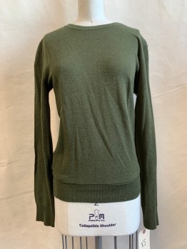 Womens, Pullover, JCREW, Olive Green, Cotton, Heathered, XS, Crew Neck, Textured,