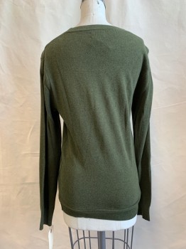 Womens, Pullover Sweater, JCREW, Olive Green, Cotton, Heathered, XS, Crew Neck, Textured,