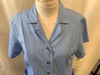 Womens, Waitress/Maid, RED KAP, Lt Blue, Poly/Cotton, Solid, L, Button Front, Collar Attached, Short Sleeves, 2 Pockets,