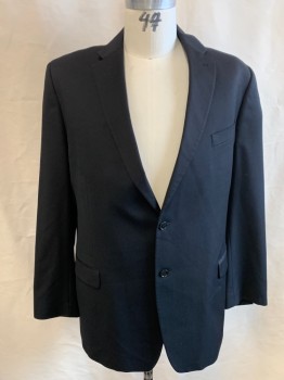 JONES NY, Black, Wool, Solid, Notched Lapel, 2 Button Single Breasted, 3 Pockets, 3 Inner Pockets, Double Vent