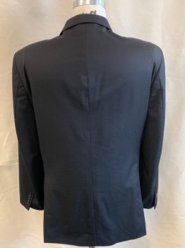 JONES NY, Black, Wool, Solid, Notched Lapel, 2 Button Single Breasted, 3 Pockets, 3 Inner Pockets, Double Vent