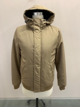 Mens, Casual Jacket, DIVIDED, Khaki Brown, Polyester, S, High Neck, Hood With Drawstring, 2 Pockets, Ribbed Waist & Cuffs