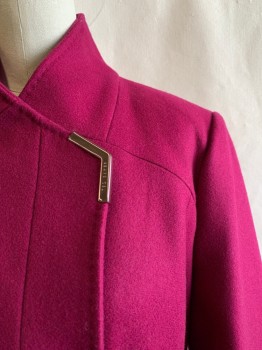 TED BAKER, Magenta Pink, Wool, Polyamide, Solid, No Collar, Double Breasted, Magnetic Closure At Neck, 1 Bttn, 2 Pckts, Matching Belt
