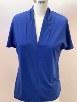 BAR 111, Blue, Polyester, Elastane, Solid, V Neck, Cap Sleeves, Ruching Back Center Collar