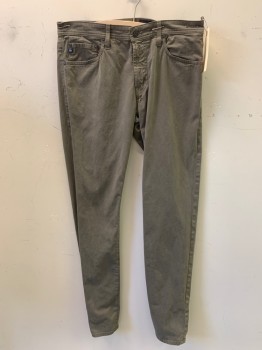 Mens, Casual Pants, ADRIANO GOLDSCHIED, Putty/Khaki Gray, Cotton, Solid, 35/36, F.F, Side Pockets, Zip Front, Belt Loops