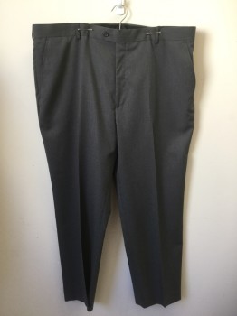 Mens, Slacks, STAFFORD, Gray, Wool, Polyester, Solid, 30, 44, Flat Front, Button Tab, Zip Fly, Bl