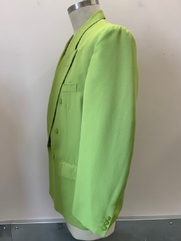 NO LABEL, Lime Green, Polyester, Solid, L/S, 6 Buttons, Double Breasted, Peaked Lapel, 3 Pockets,