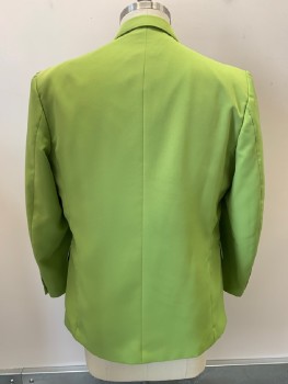 NO LABEL, Lime Green, Polyester, Solid, L/S, 6 Buttons, Double Breasted, Peaked Lapel, 3 Pockets,