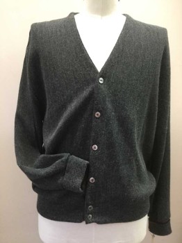Mens, Cardigan Sweater, CLASSICS, Charcoal Gray, Acrylic, Solid, XL, V-neck, Button Front, Long Sleeves, Rib Knit Cuffs and Waistband, Classic Old Guy Sweater, 1960's Look
