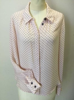 HOBBS, Lt Pink, White, Black, Polyester, Geometric, Sheer Light Pink, Small White Circle W/black Trim, Collar Attached, Hidden Button Front, Long Sleeves,