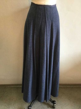 N/L, Dk Blue, Wool, Solid, Thick Wool, 1/2" Wide Faille Waistband, 2 Vertical Pleated Columns At Center Front From Waist To Hem, with Decorative Pintucked Columns At Each Side, Hook & Eye Closures At Center Back, Floor Length Hem, Made To Order,