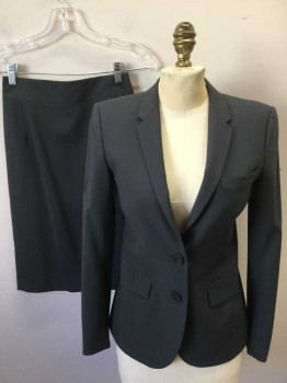 Womens, Suit, Jacket, THEORY, Gray, Wool, Lycra, Solid, 00, 2 Buttons,  Notched Lapel, Plain Weave,