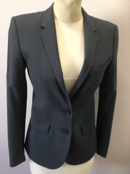 THEORY, Gray, Wool, Lycra, Solid, 2 Buttons,  Notched Lapel, Plain Weave,