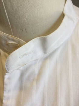 CHRIS SHIRTS, White, Cotton, Stripes - Vertical , Self Stripe, Long Sleeve Button Front, Band Collar, Bib Panel at Front, French Cuffs, Reproduction **Stains on Collar,