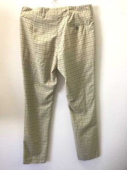 Mens, Slacks, PRADA, Tan Brown, Green, Black, Wool, Mohair, Grid , Ins:32, W:34, Tan with Black and Green Grid Stripes, Flat Front, Zip Fly, 4 Pockets, (3 in Front Including 1 Watch Pocket, and 1 Back Pocket), Slim Leg