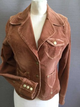 Womens, Casual Jacket, O&G, Rust Orange, Cotton, Spandex, Solid, M, 2 Buttons,  Single Breasted, Wide Notched Lapel, 3 Little Patch Pocket,  Snug Fit