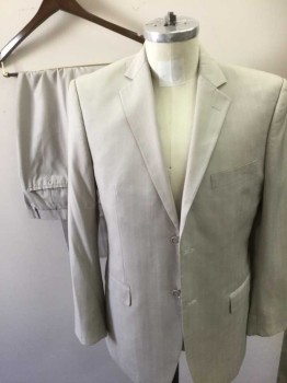 Mens, Suit, Jacket, VITARELLI, Beige, Polyester, Stripes - Vertical , 33/31, 38R, Single Breasted, 2 Buttons,  Notched Lapel, Self Woven Stripes