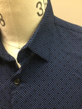 CALIBRATE, Navy Blue, Lt Blue, Poly/Cotton, Dots, Long Sleeves, Collar Attached, Button Front,