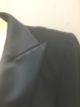 Womens, Blazer, KAY UNGER, Black, Polyester, Solid, Sz.4, Ponte with Satin Peaked Lapel, Folded Cuffs and 4 Fabric Covered Buttons, Fitted, Padded Shoulders, Looks Like a Tuxedo Jacket