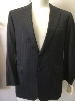HICKEY FREEMAN, Dk Gray, White, Wool, Stripes - Pin, 2 Buttons,  Notched Lapel, 3 Pockets,