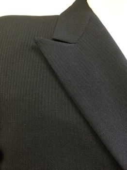 KILGOUR,FRENCH&STAN, Black, Wool, Stripes - Vertical , Jacket, Black with Self Vertical Pin-stripes, Black Lining, Peaked Lapel, Double Breasted, 6 Button Front, 3 Pockets, with Matching Pants