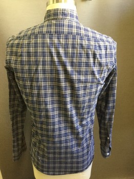 JCREW, Gray, Navy Blue, White, Red, Cotton, Plaid, Button Down Collar, Button Front, Long Sleeves, Chest Pocket