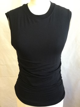 ATM, Black, Cotton, Spandex, Solid, Crew Neck, Sleeveless, Side Gathered