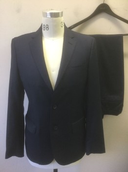 PERENNIAL, Navy Blue, Wool, Solid, Single Breasted, Notched Lapel, 2 Buttons, 3 Pockets, Hand Picked Stitching at Lapel, Black Lining