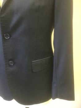 PERENNIAL, Navy Blue, Wool, Solid, Single Breasted, Notched Lapel, 2 Buttons, 3 Pockets, Hand Picked Stitching at Lapel, Black Lining