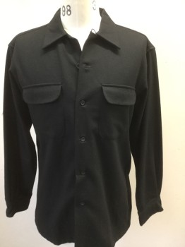 PENDLETON, Black, Wool, Solid, Collar Attached, Button Front, Pocket Flaps, Long Sleeves,