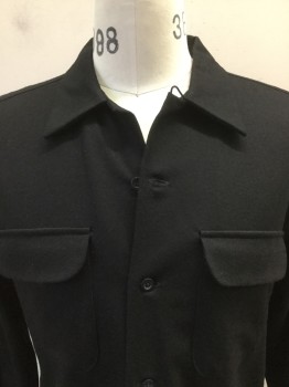 PENDLETON, Black, Wool, Solid, Collar Attached, Button Front, Pocket Flaps, Long Sleeves,