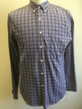 J.CREW, Dusty Lavender, Slate Blue, Cream, Cotton, Plaid-  Windowpane, Long Sleeve Button Front, Collar Attached, Button Down Collar, 1 Pocket **Has TV Alts As of 12/12/2019