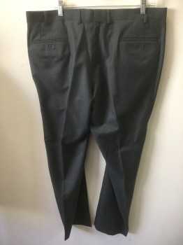 CALVIN KLEIN, Dk Gray, Polyester, Rayon, Solid, Flat Front, Button Tab, Belt Loops,