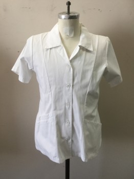 LANDAU, White, Poly/Cotton, Solid, Short Button Front, Collar Attached, Short Sleeves, 3 Pockets
