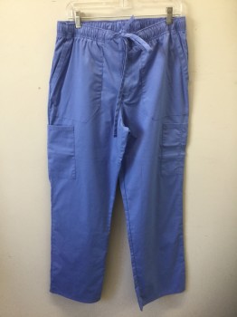 N/L, French Blue, Poly/Cotton, Spandex, Solid, Elastic and Drawstring Waist, Button and Zipper Fly, 2 Side Pockets, 1 Back Pocket, and Several Hip Pockets