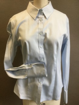 CALVIN KLEIN, Ice Blue, Cotton, Solid, Button Front, Long Sleeves, Collar Attached, 2 Button Cuffs with Flair