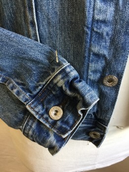 Mens, Jean Jacket, J.CREW, Blue, Cotton, Solid, M, (DOUBLE)  Blue Denim Jean Jackets, Collar Attached, Silver Button Front, 4 Pockets, Long Sleeves,