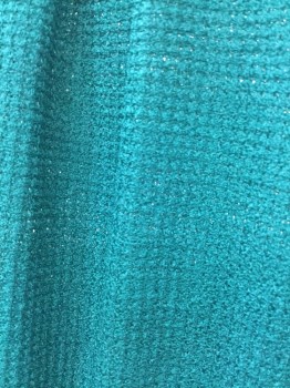 JERELL PETITES, Teal Green, Polyester, Solid, Waffle Weave, Sleeveless/Almost Cap Sleeves, Smocked Elastic Waist, Tie at Neck, Knee Length